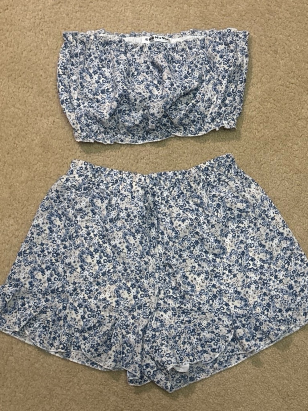 Wish Blue and White Floral Skirt Set - Smocked Waist Skirt and Top